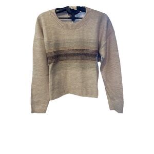 Women’s Medium Hem & Thread Tan With horizontal stripe Detail crewneck sweater